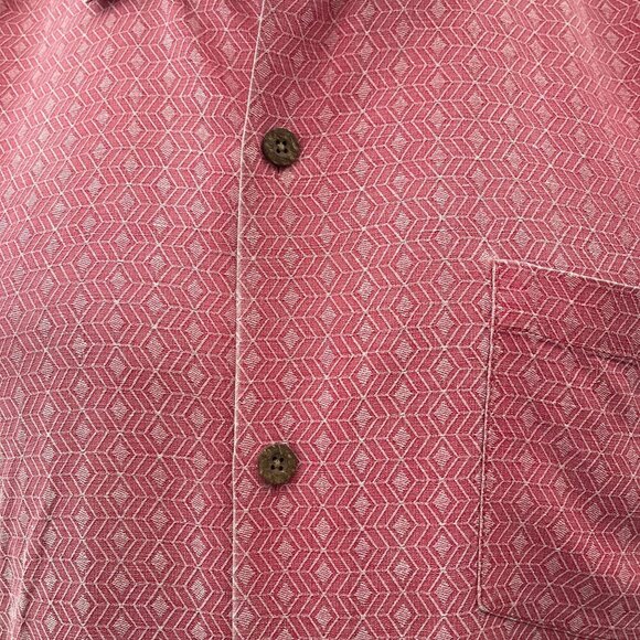 Tommy Bahama Silk Hawaiian Textured Button-Up Camp Shirt Short-Sleeve Red Men XL - Picture 4 of 12